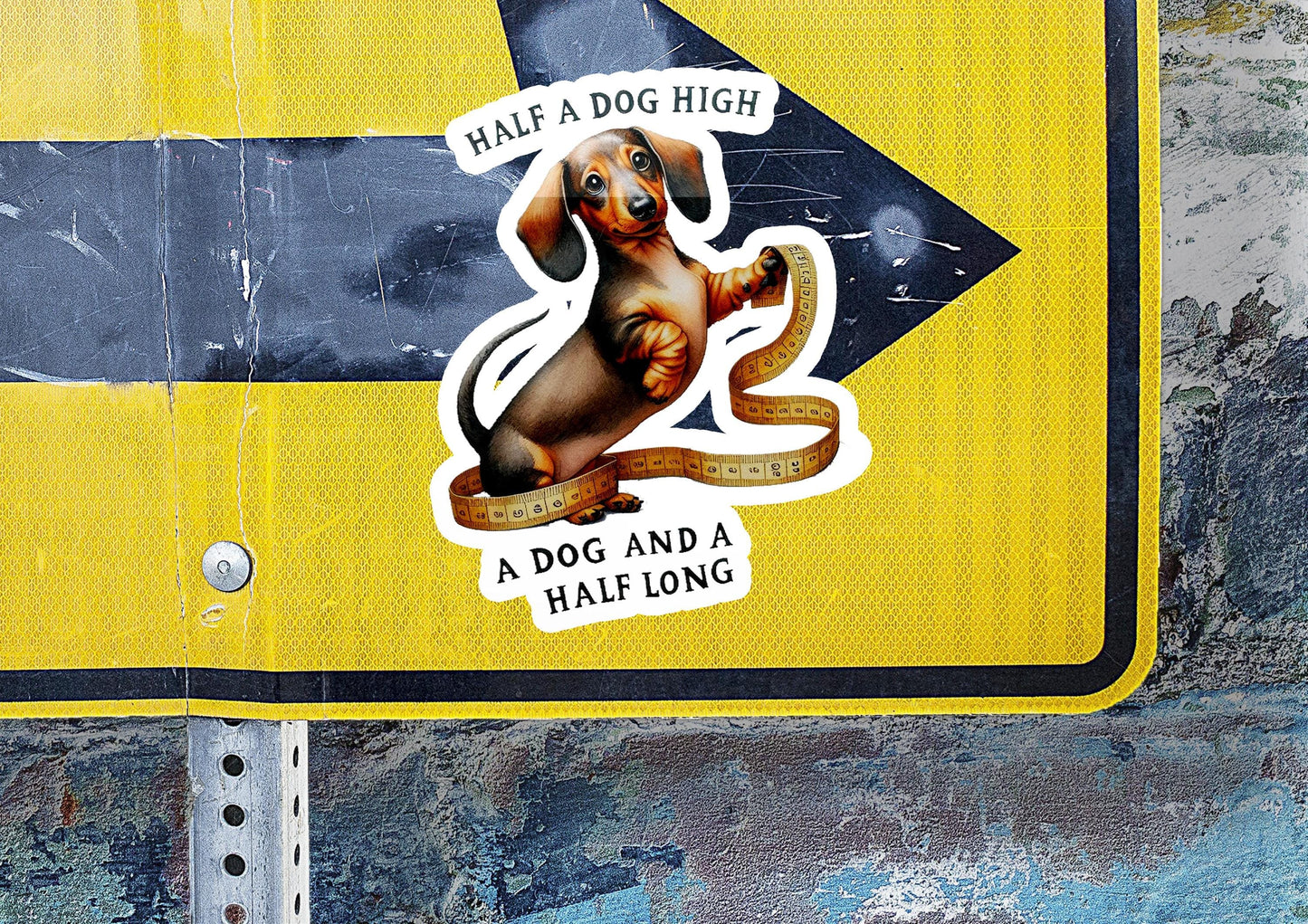 a sticker of a dog sitting on top of a sign