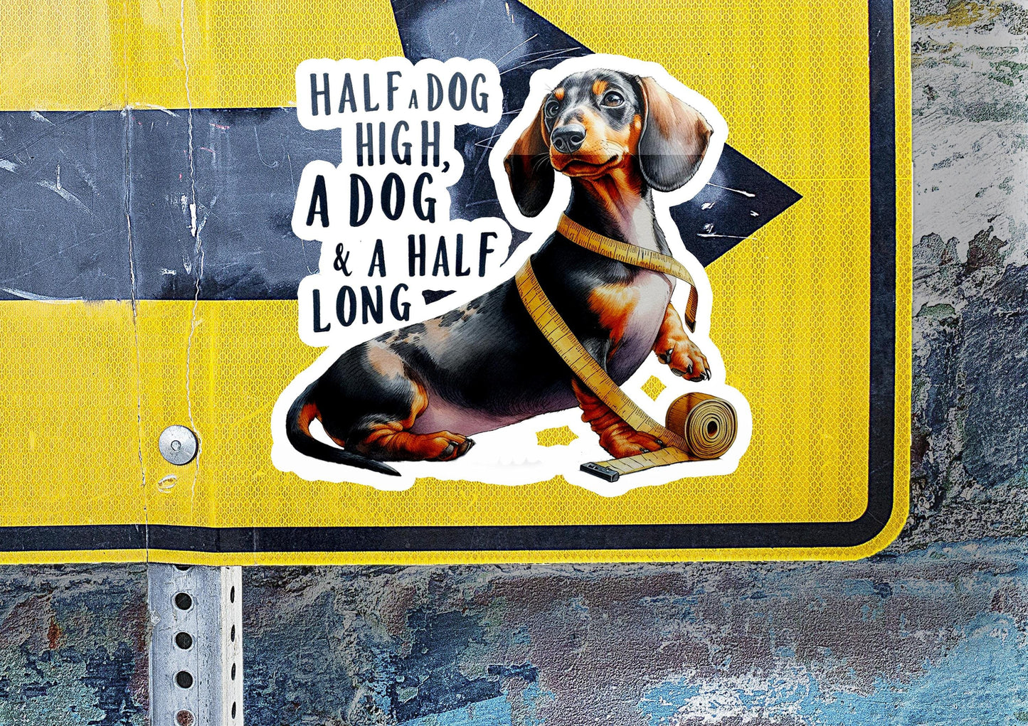a sticker of a dachshund on a street sign
