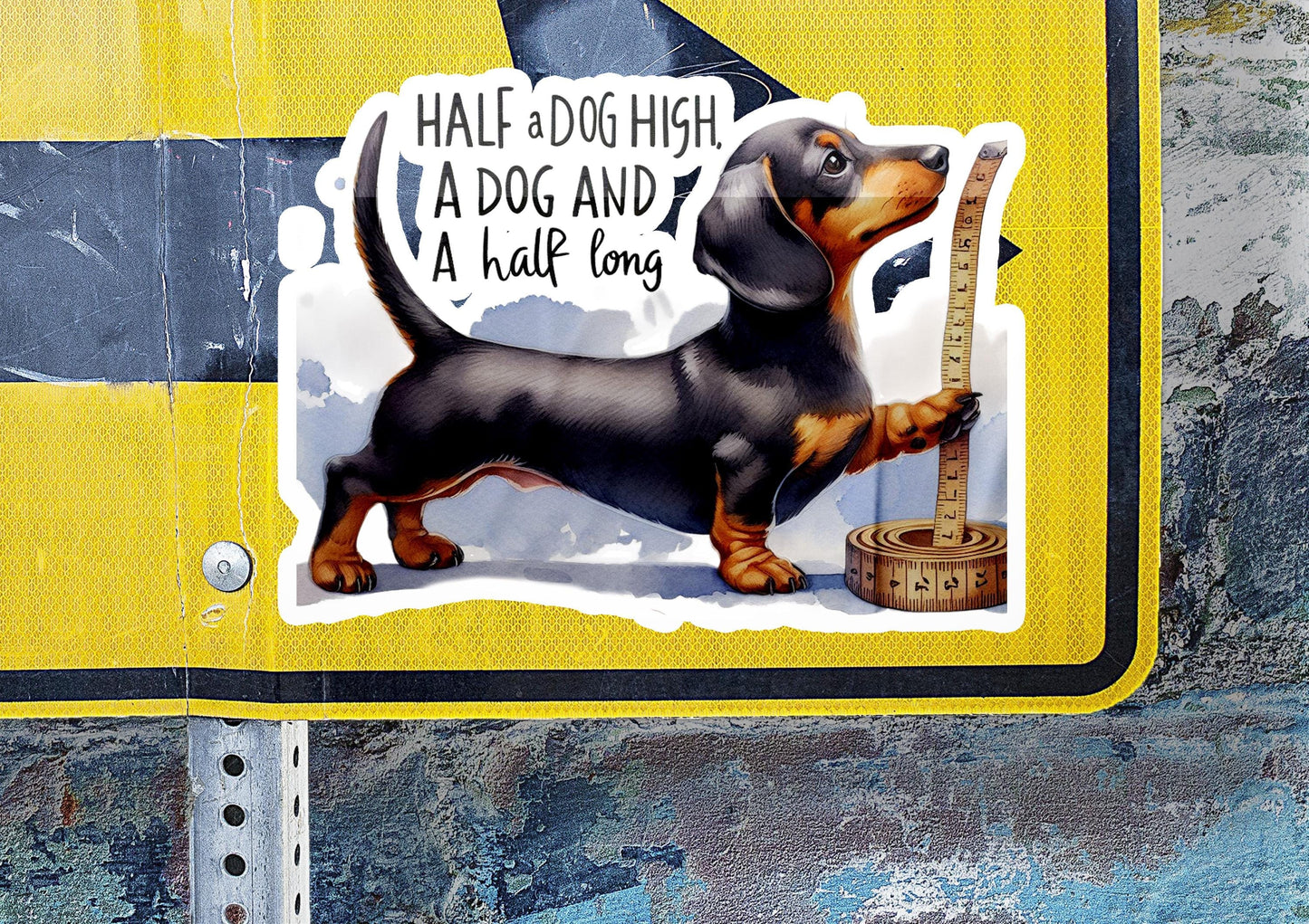 a sticker of a dachshund on a street sign