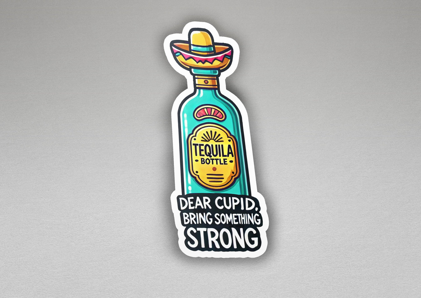 a sticker of a bottle with a sombrero on it
