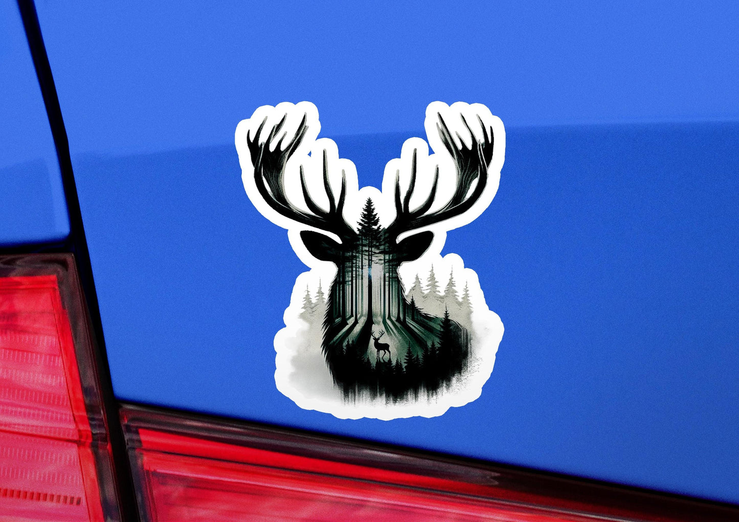 a car with a sticker of a moose's head