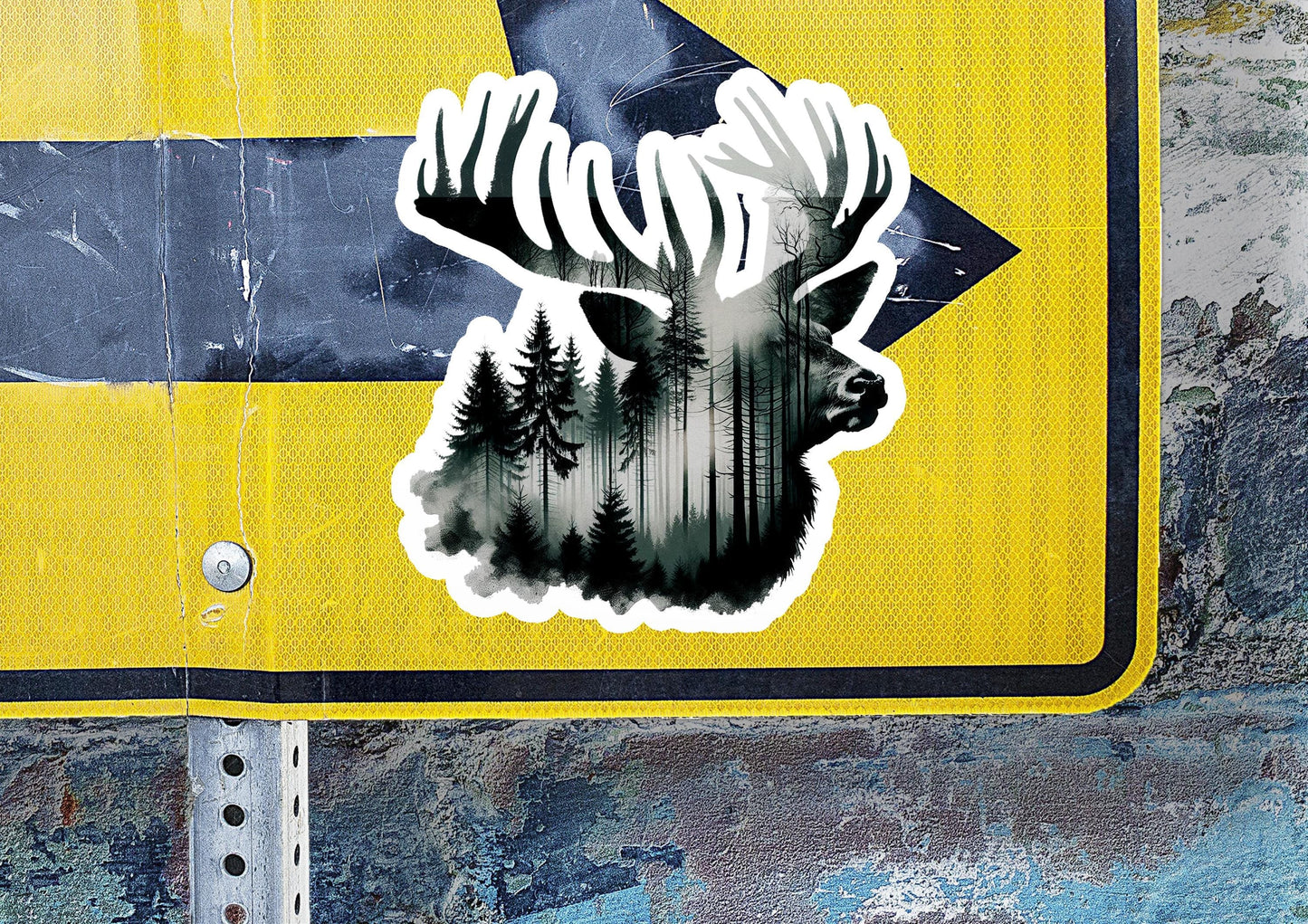 a sticker of a deer with trees on it