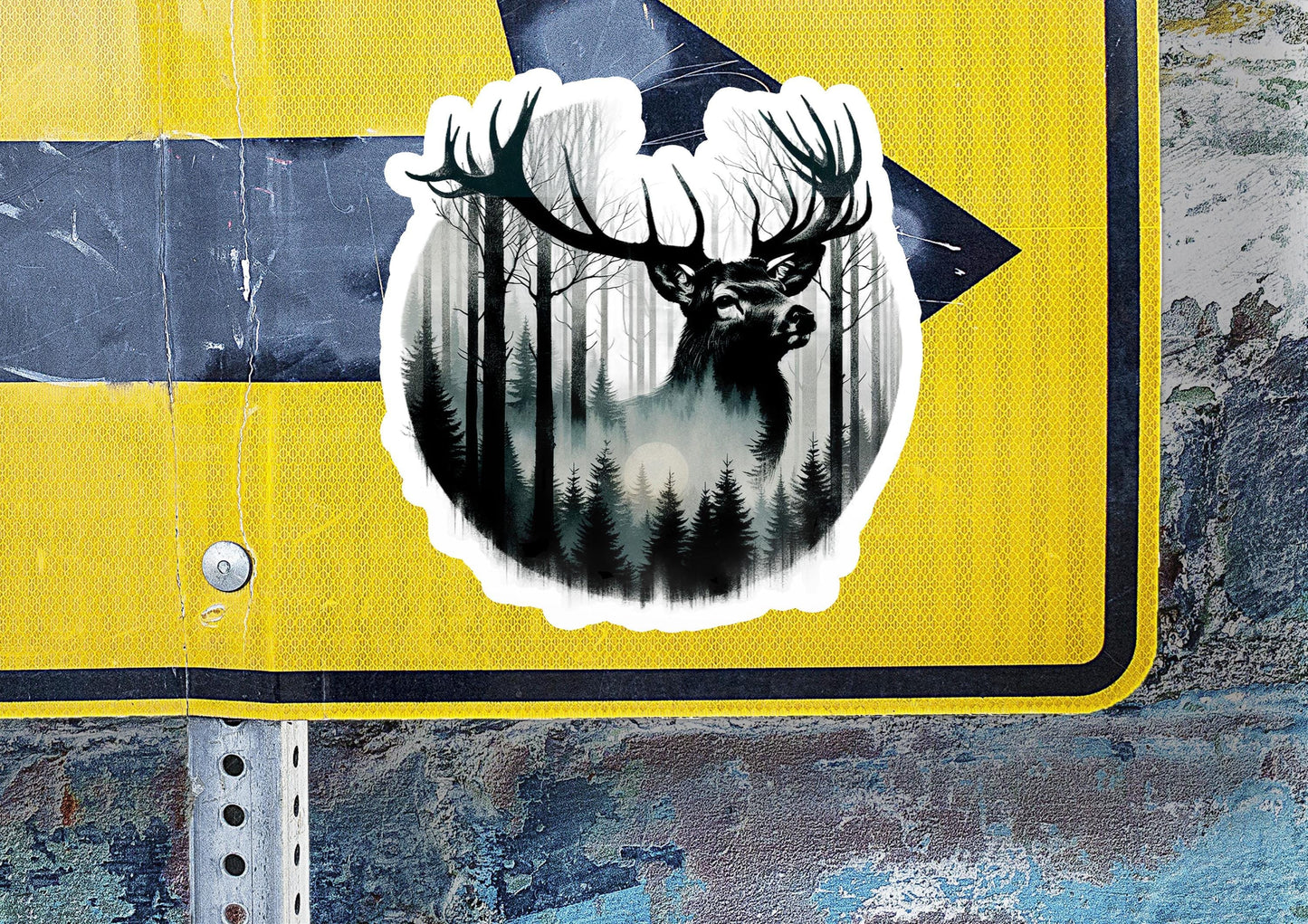 a sticker of a deer in a forest