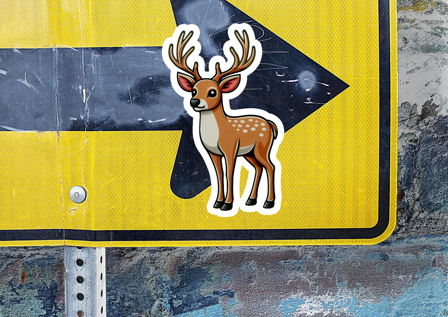 a street sign with a deer sticker on it