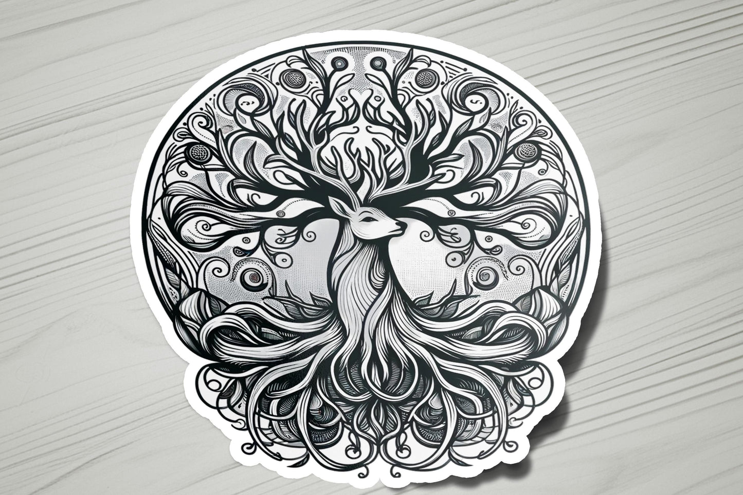 a sticker with an intricate design of a peacock