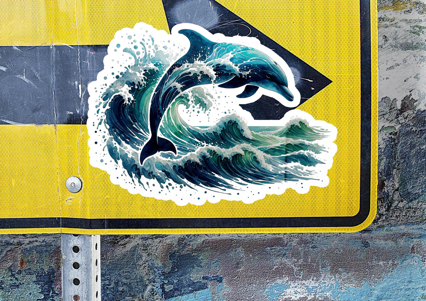 a yellow sign with a picture of a wave on it