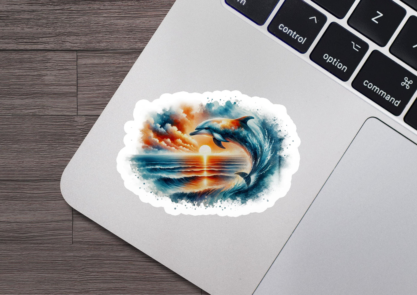 a sticker of a dolphin jumping out of the water