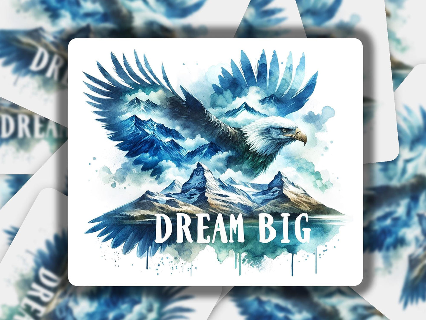 a picture of an eagle with the words dream big on it
