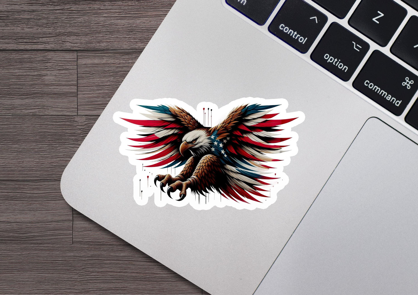 a sticker of an eagle with red, white and blue wings