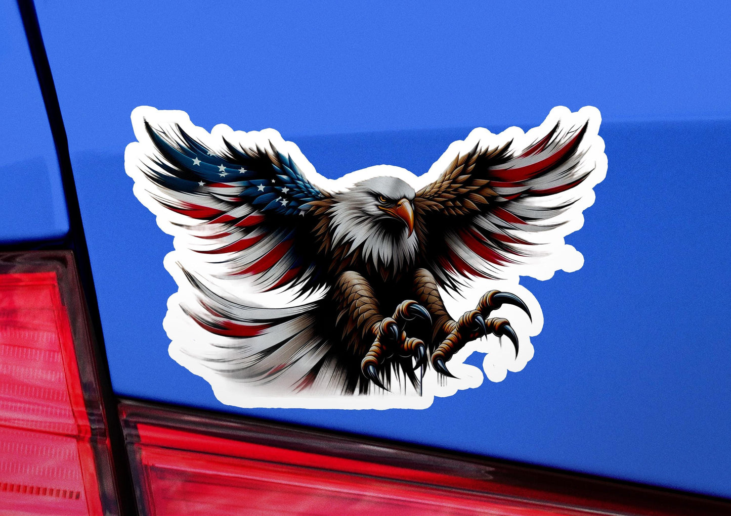 an eagle sticker on the back of a car