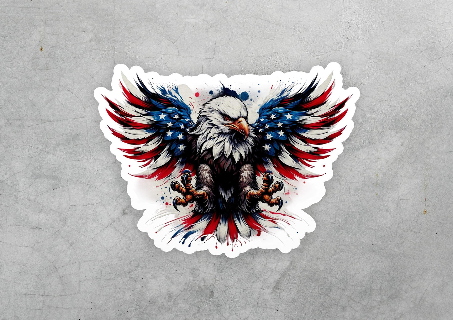 a sticker of an eagle with red, white and blue wings