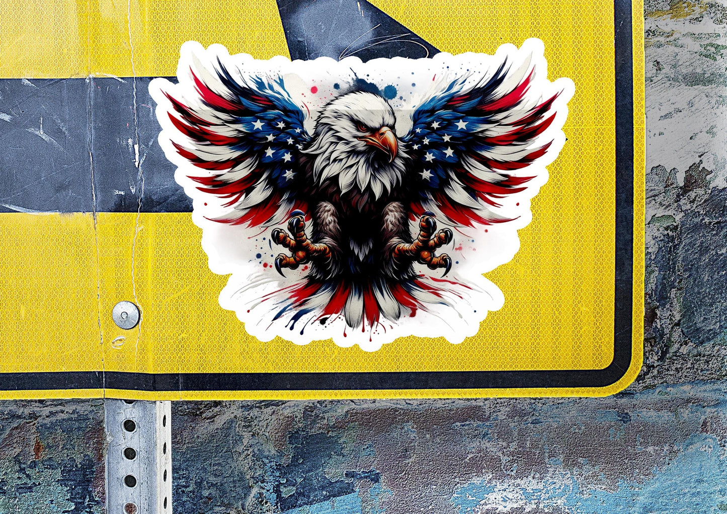 a close up of a street sign with an eagle on it