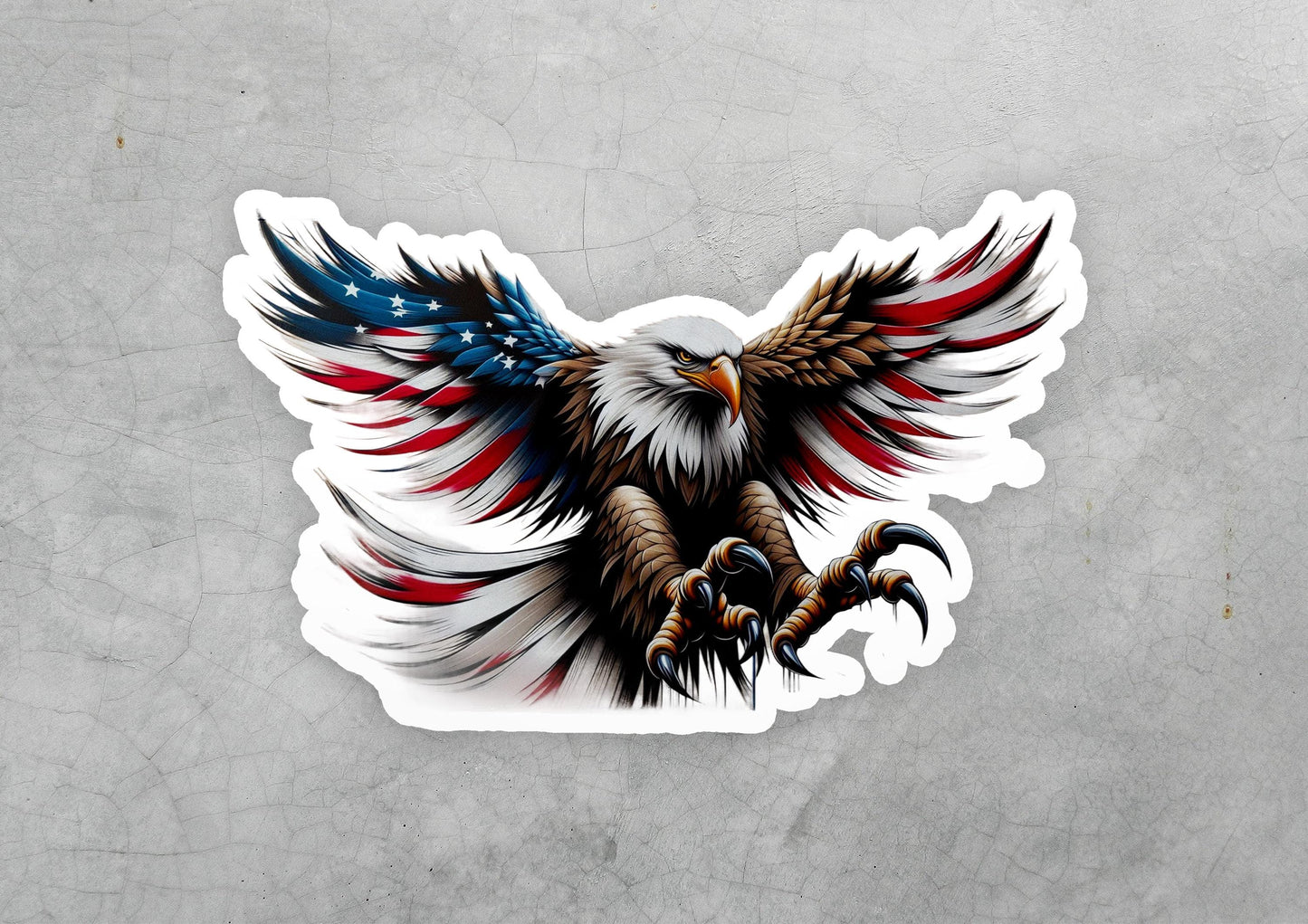 a sticker of an eagle with the american flag colors