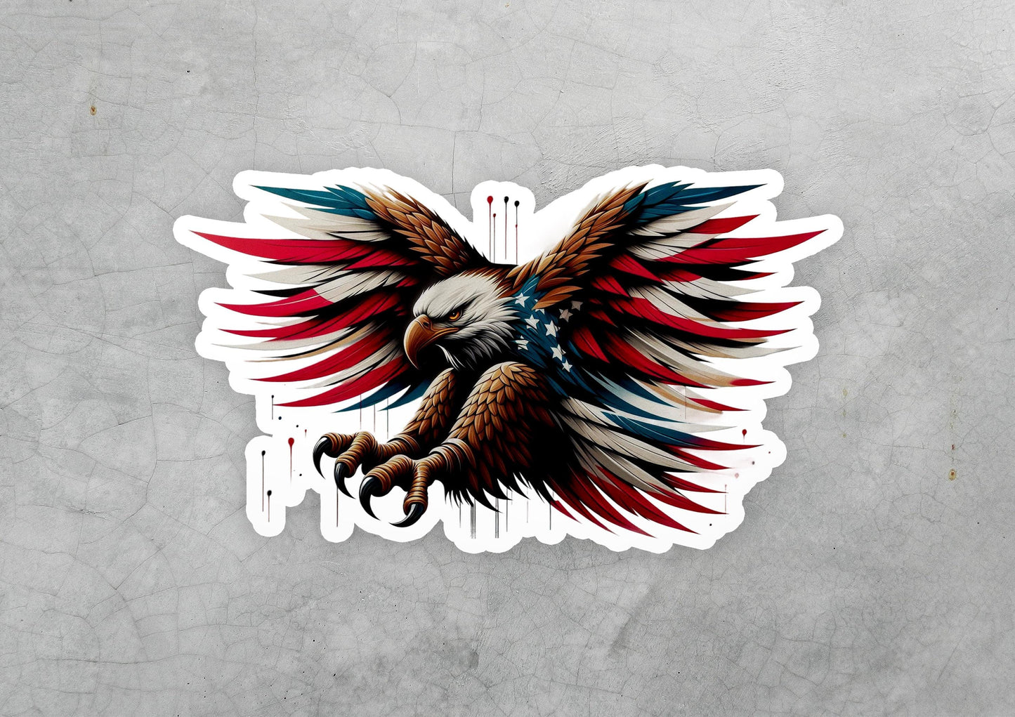 a sticker of an eagle with the american flag on it