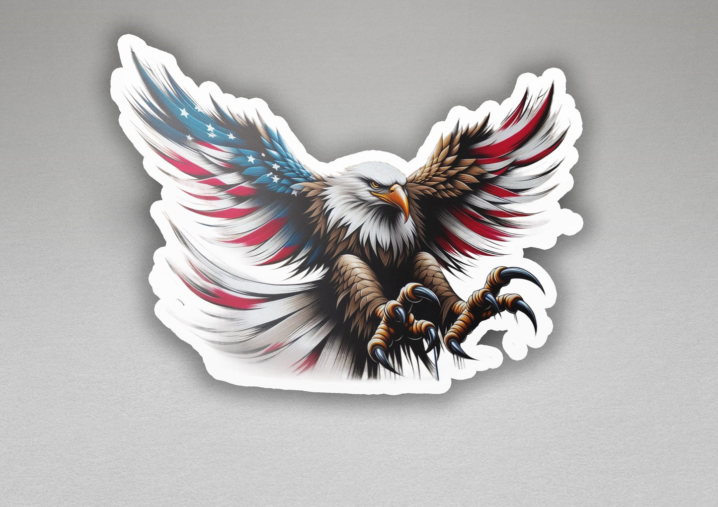 a sticker of an eagle with the colors of the american flag