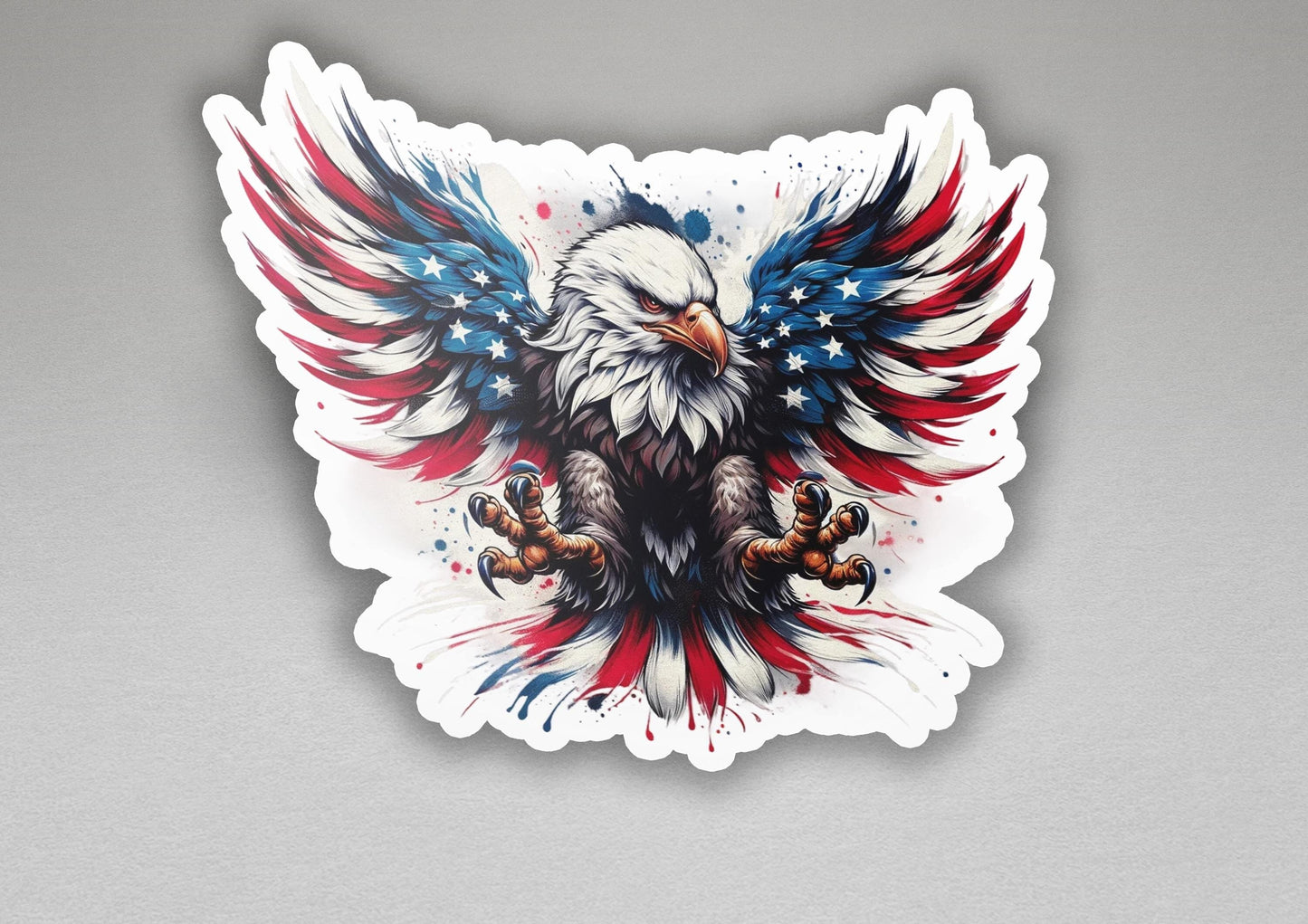 a sticker of an eagle with red, white and blue wings