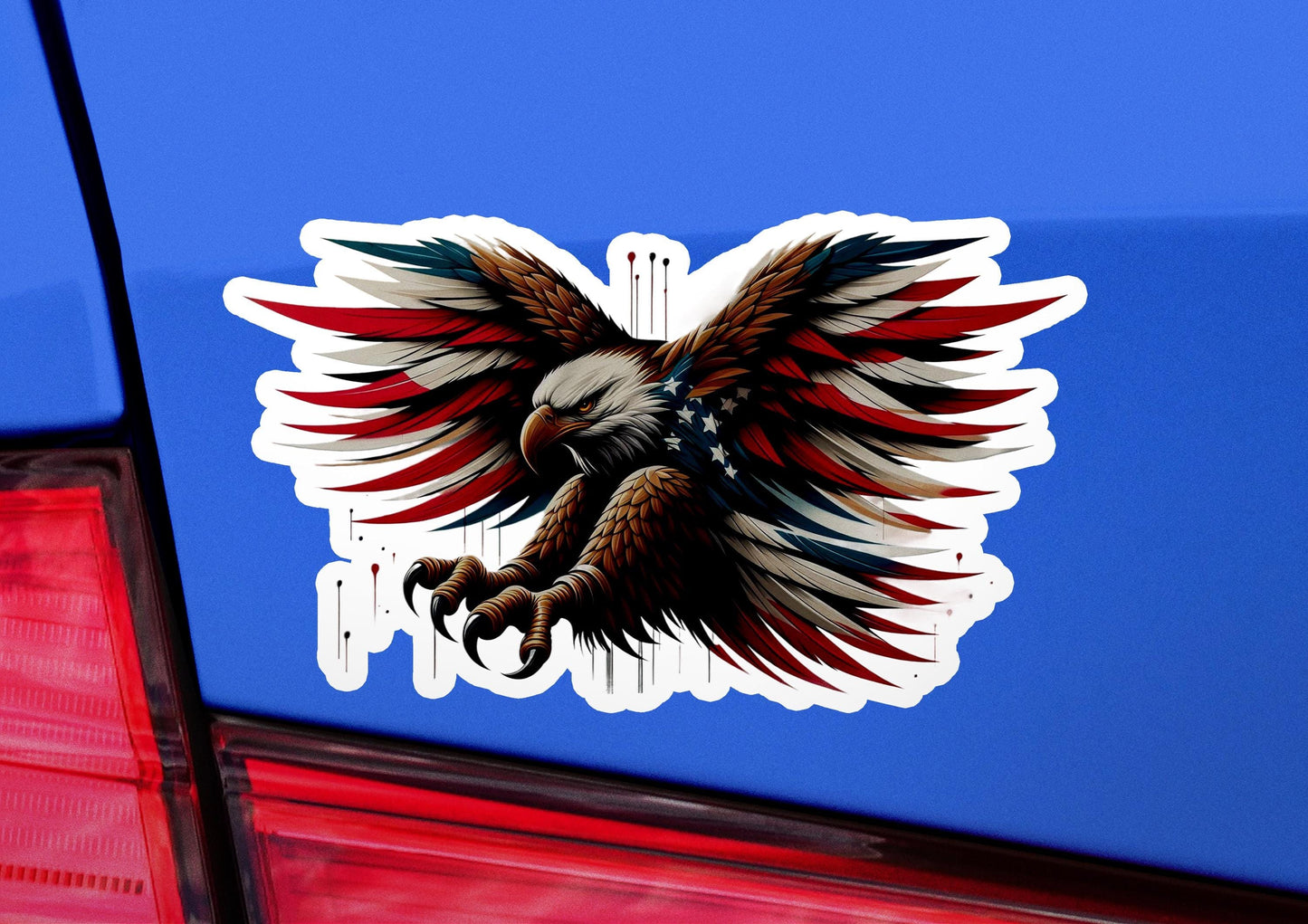 an eagle sticker on the back of a car