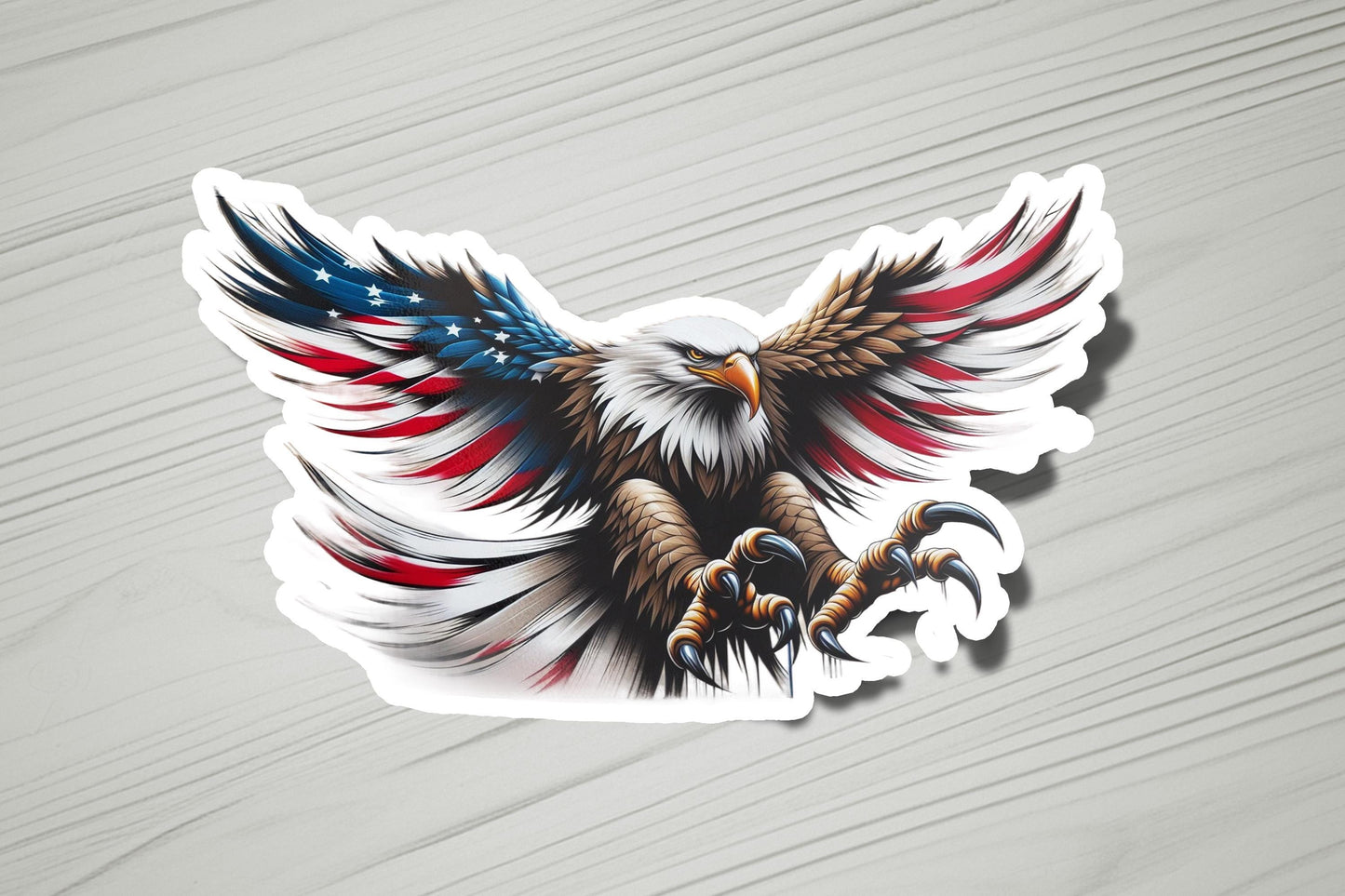a sticker of an eagle with red, white and blue wings