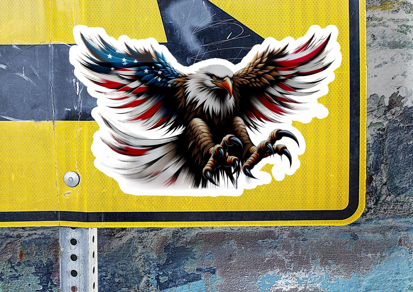 a close up of a street sign with an eagle on it