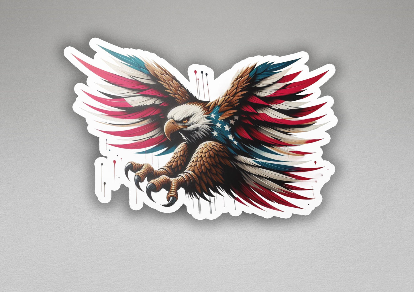 a sticker of an eagle with the american flag colors