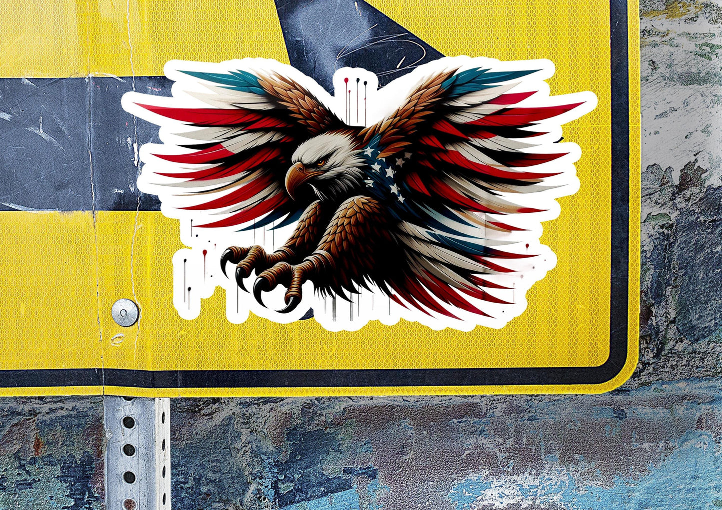 a sticker of an eagle on a street sign