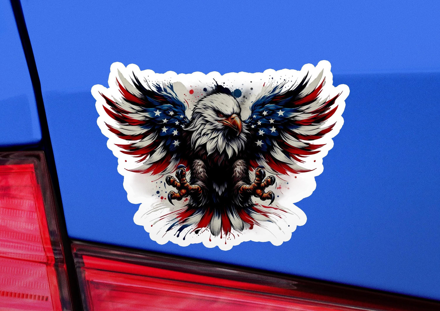 an eagle sticker on the back of a car