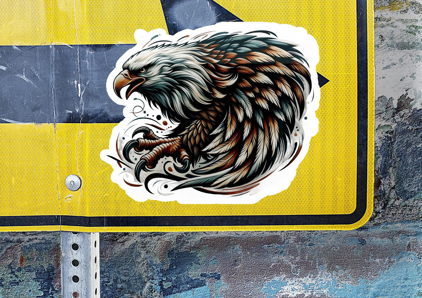 a close up of a street sign with an eagle on it