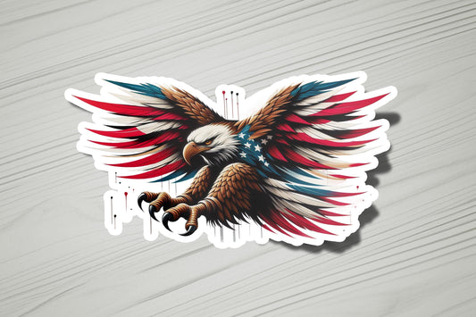 a sticker of an eagle with the american flag on it