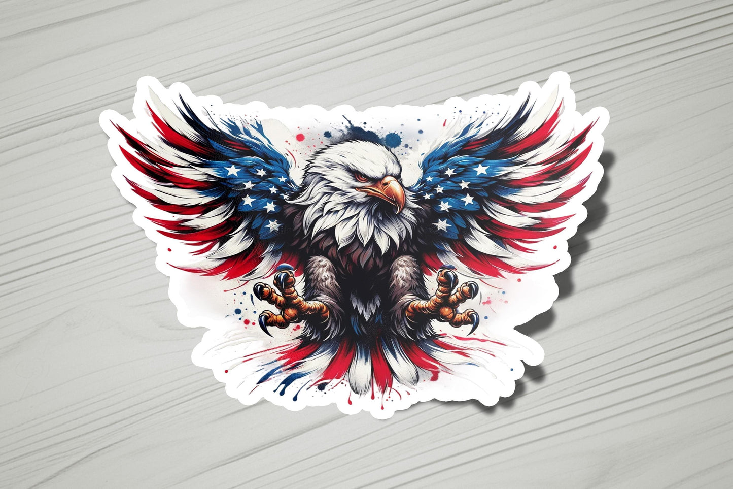 a sticker of an eagle with red, white and blue wings