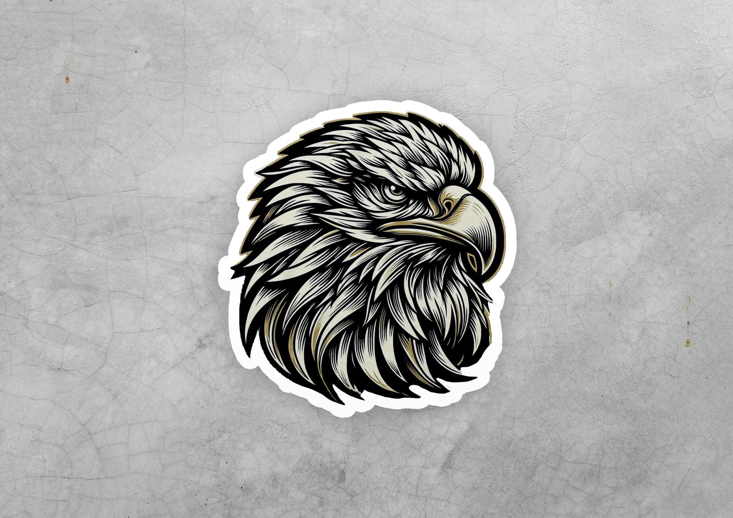 a sticker of an eagle head on a gray background