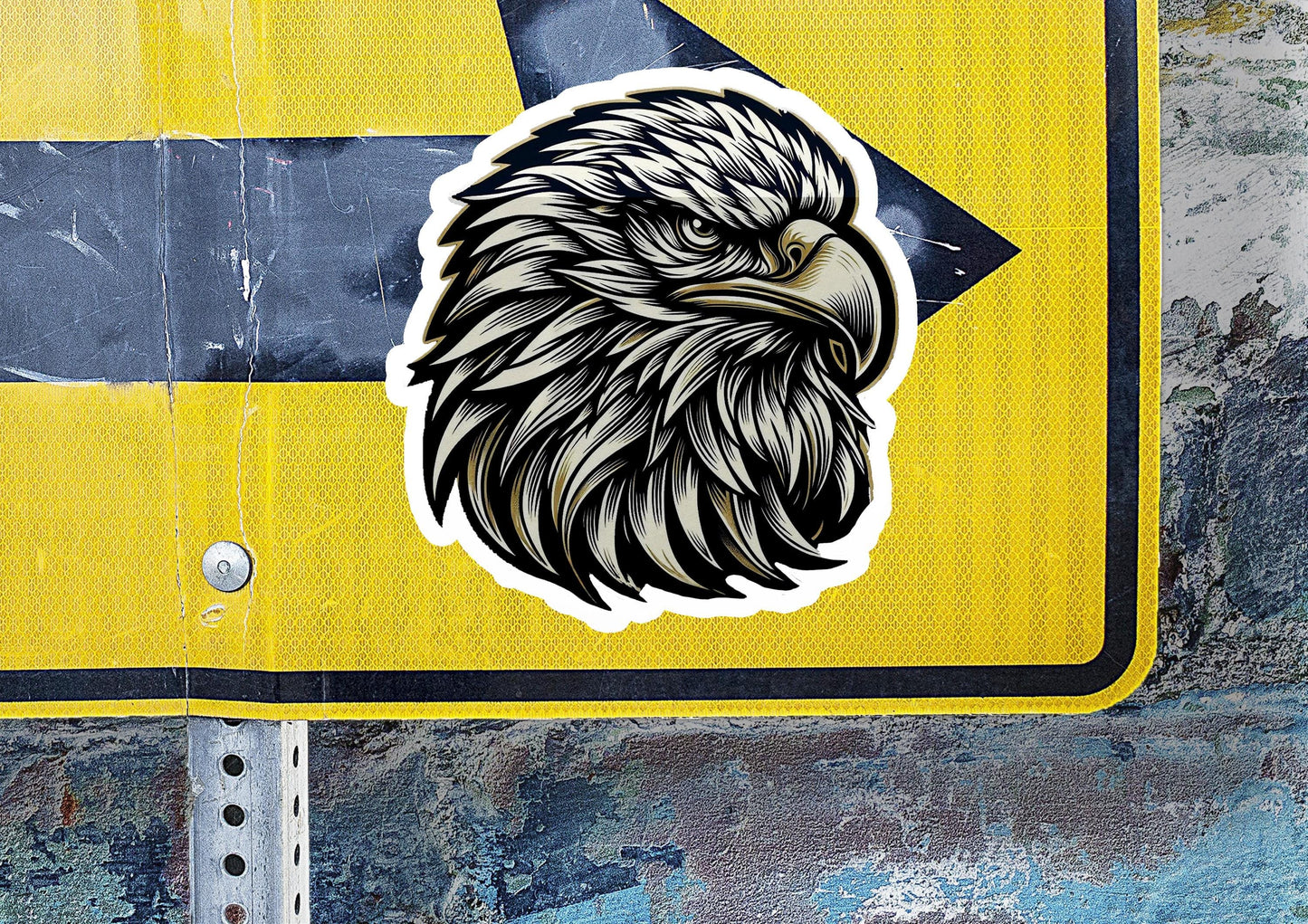 a sticker of an eagle on a street sign
