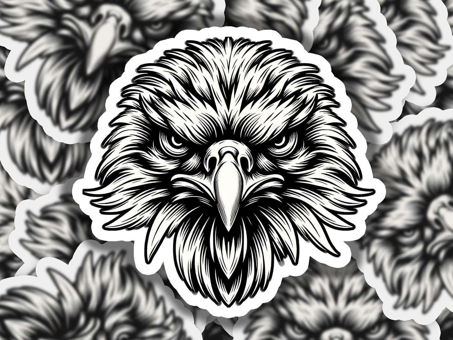 a sticker of an eagle's head surrounded by flowers