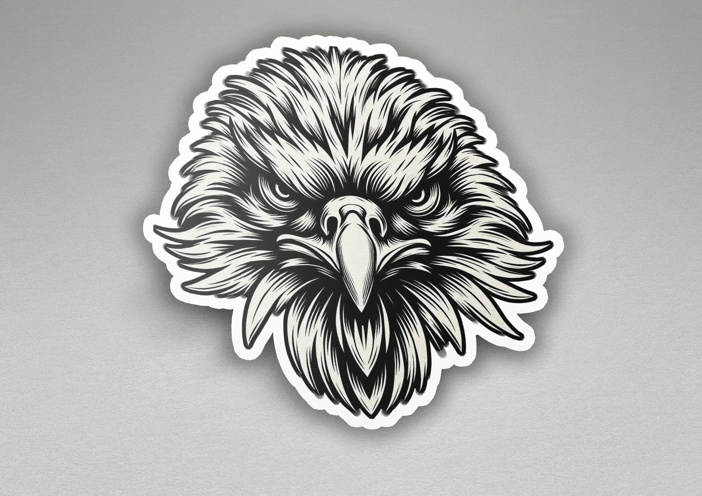 a sticker of an eagle head with a beard
