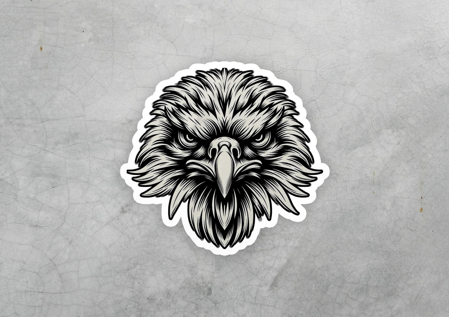 a sticker of an eagle head with a beard