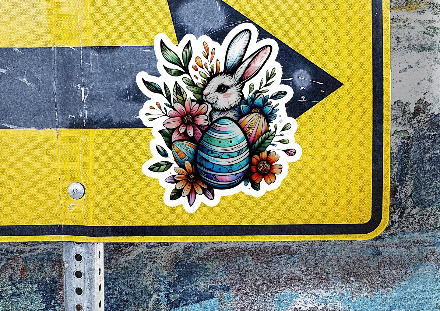 a sticker of a bunny with flowers on it