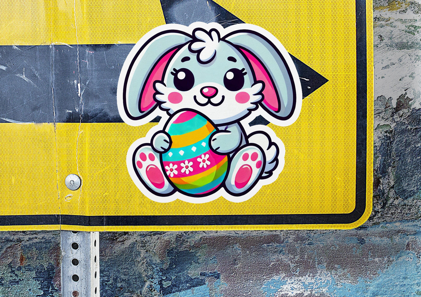 a sticker of a bunny holding an easter egg