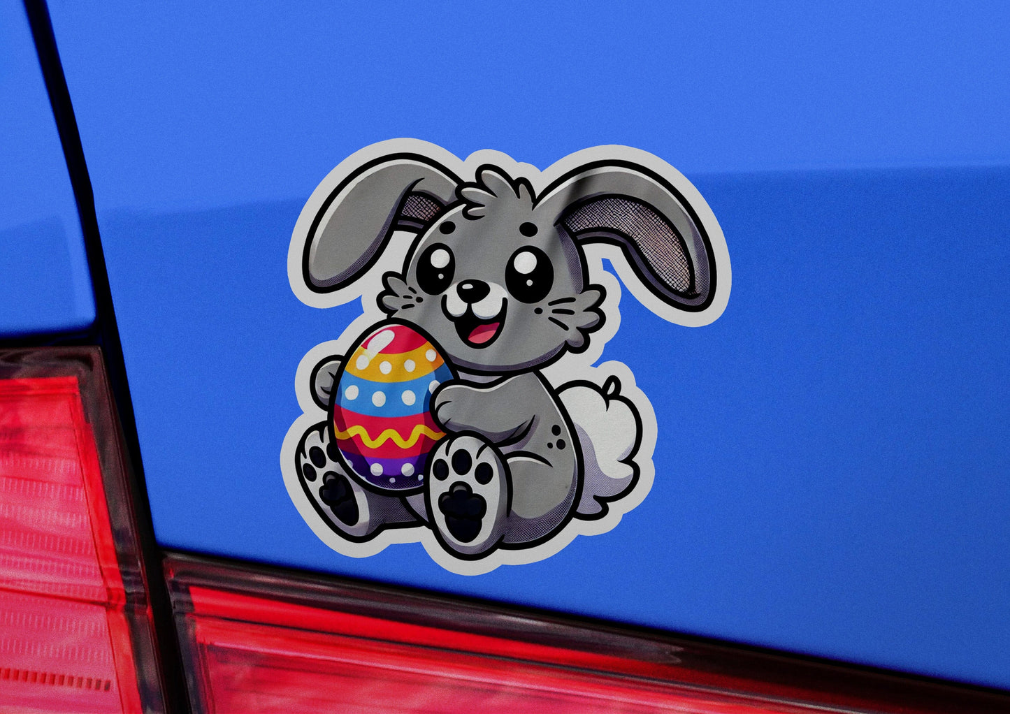 a sticker of a rabbit holding an easter egg