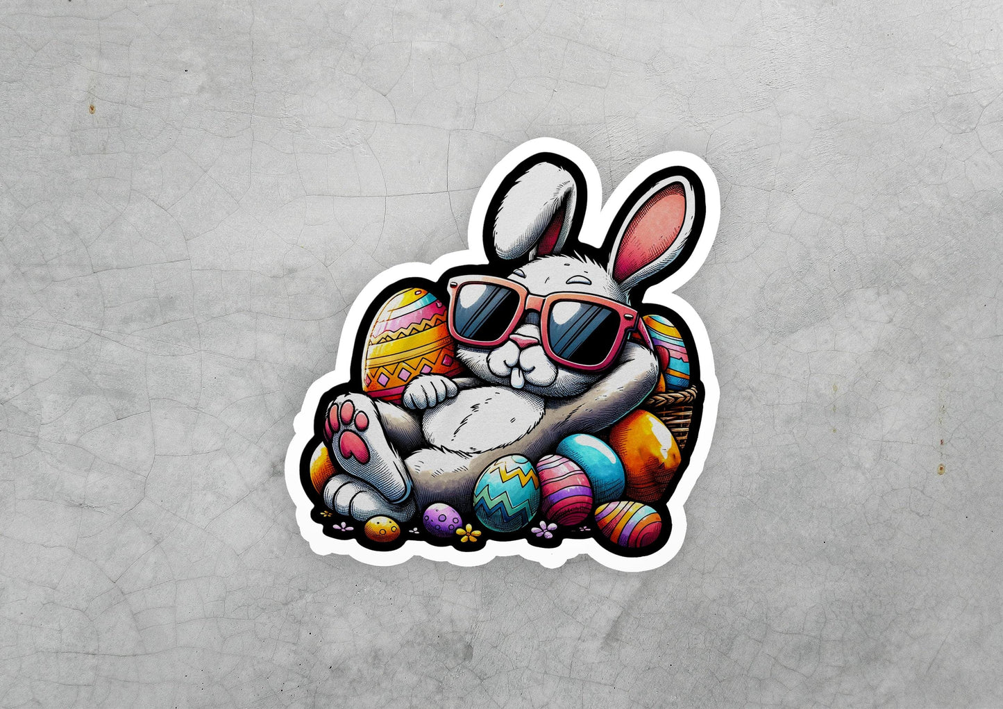 a sticker of a bunny wearing sunglasses