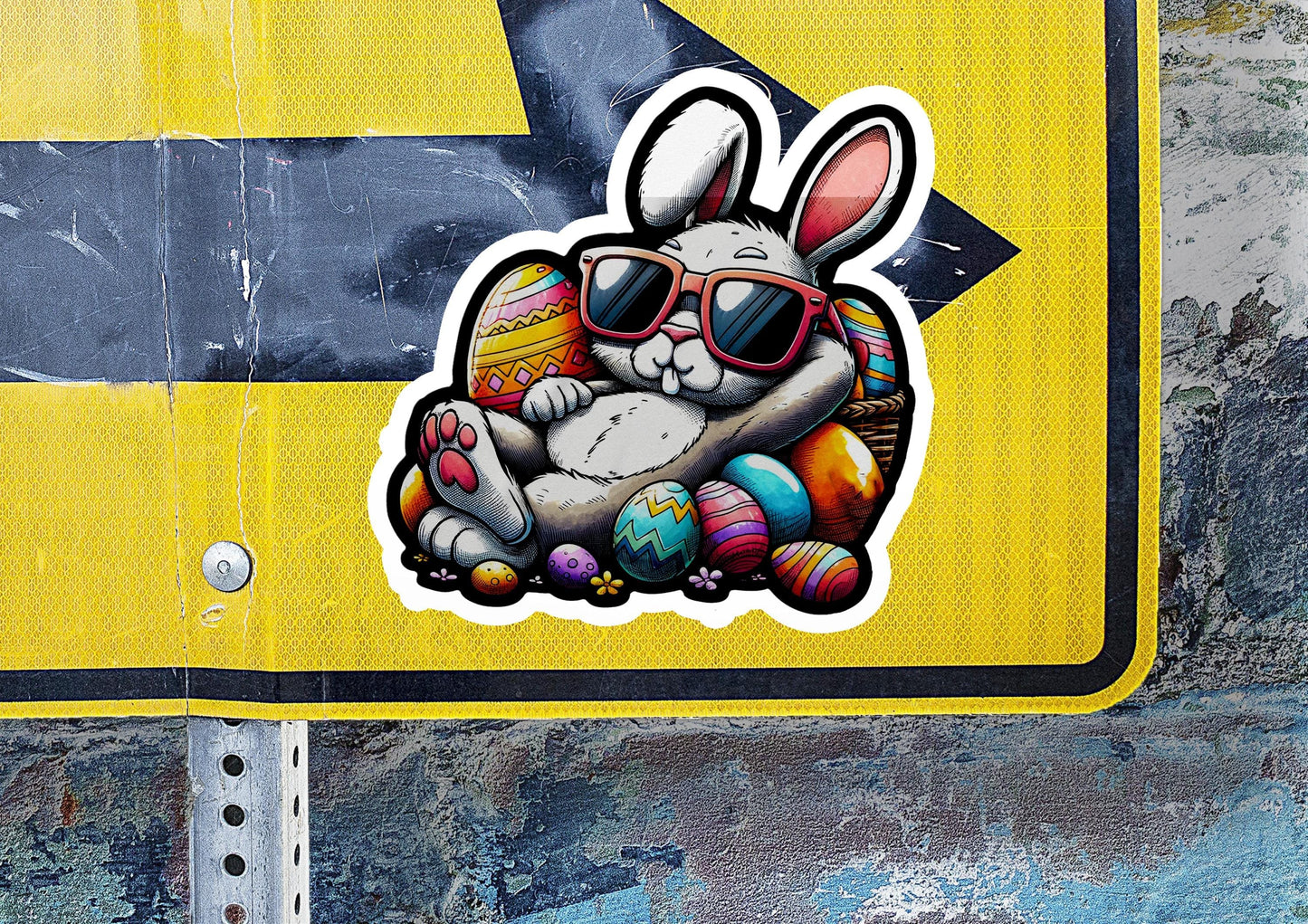 a sticker of a bunny with sunglasses on