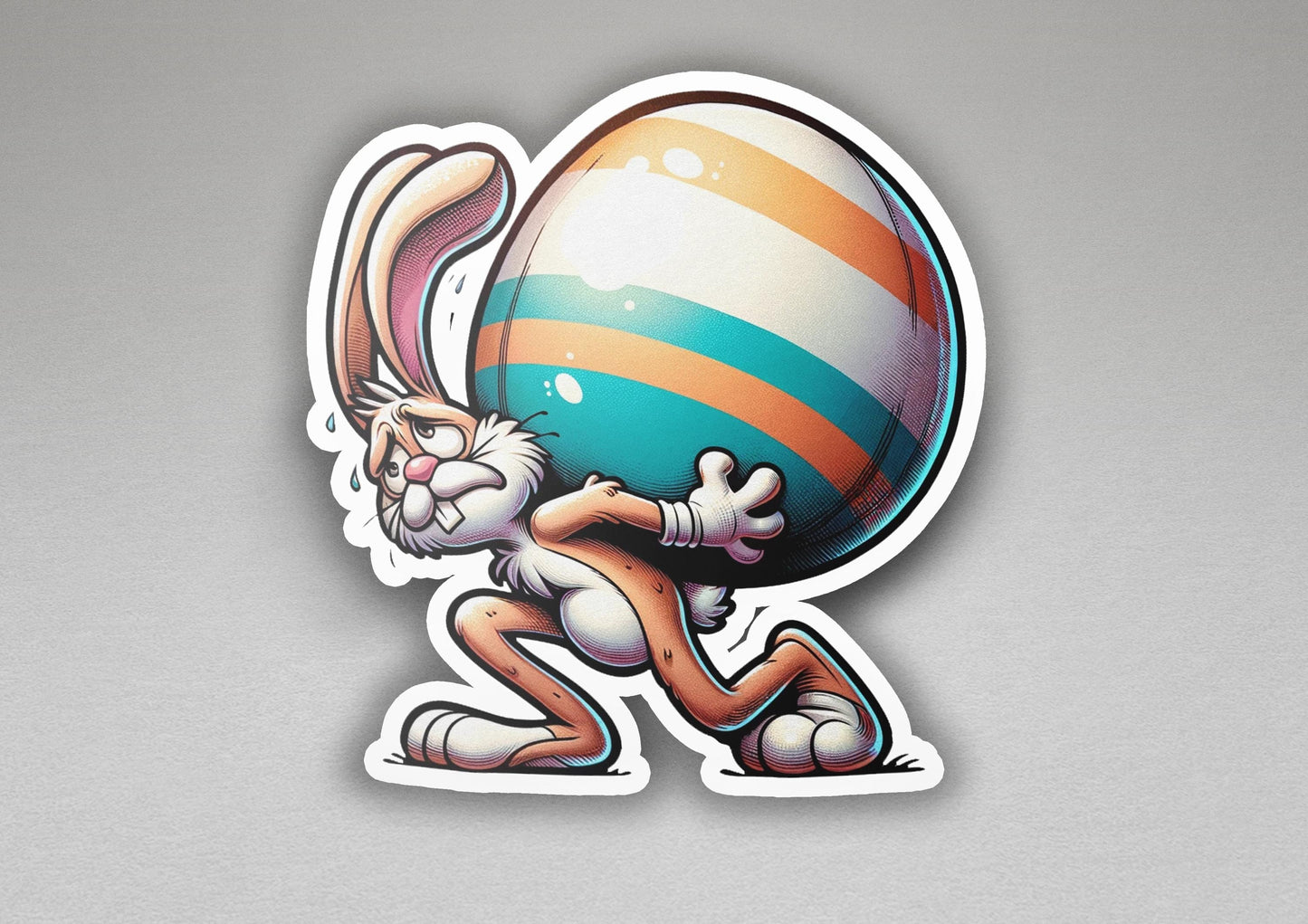 a sticker of a bunny carrying an easter egg