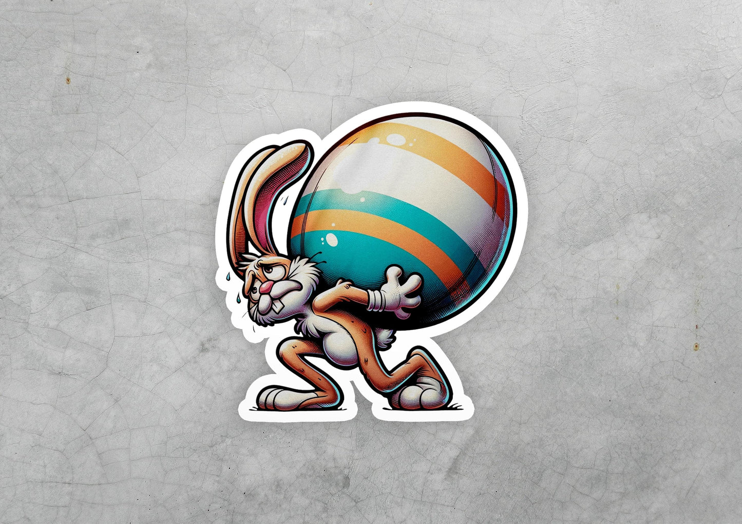 a sticker of a rabbit carrying an easter egg