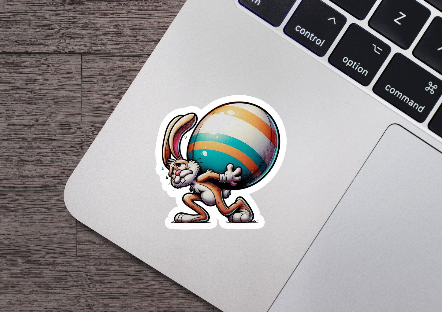 a laptop with a sticker of a cartoon bunny