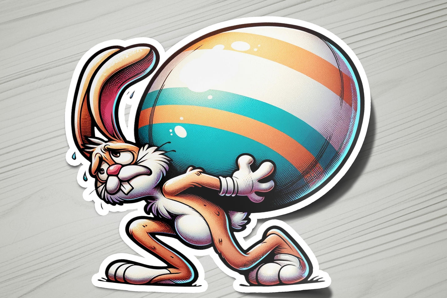 a sticker of a bunny carrying a large ball
