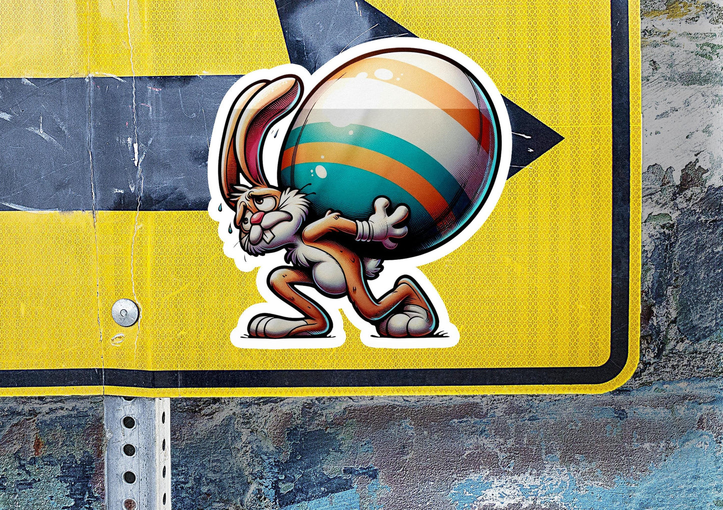 a sticker of a bunny carrying a large ball