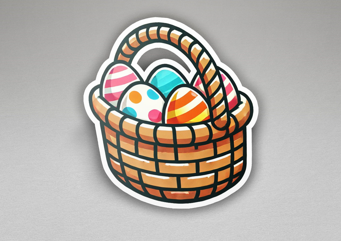 a sticker of a basket filled with easter eggs