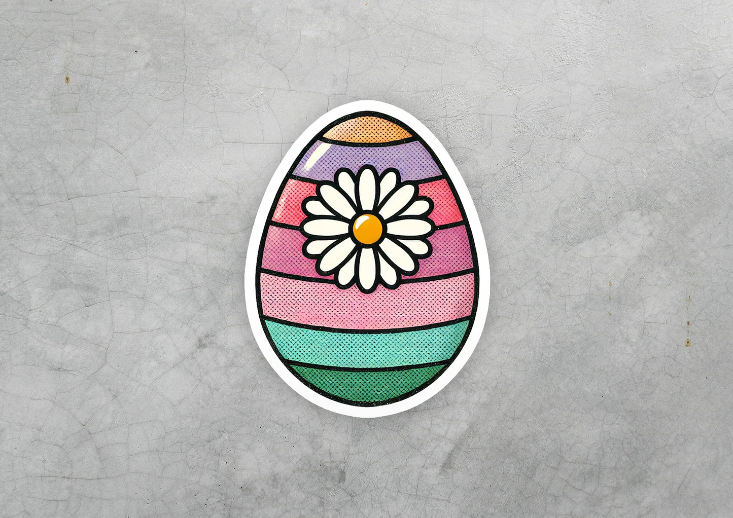 a sticker of a painted egg with a flower on it