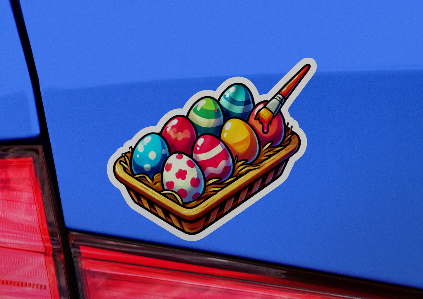 a sticker of a basket of easter eggs