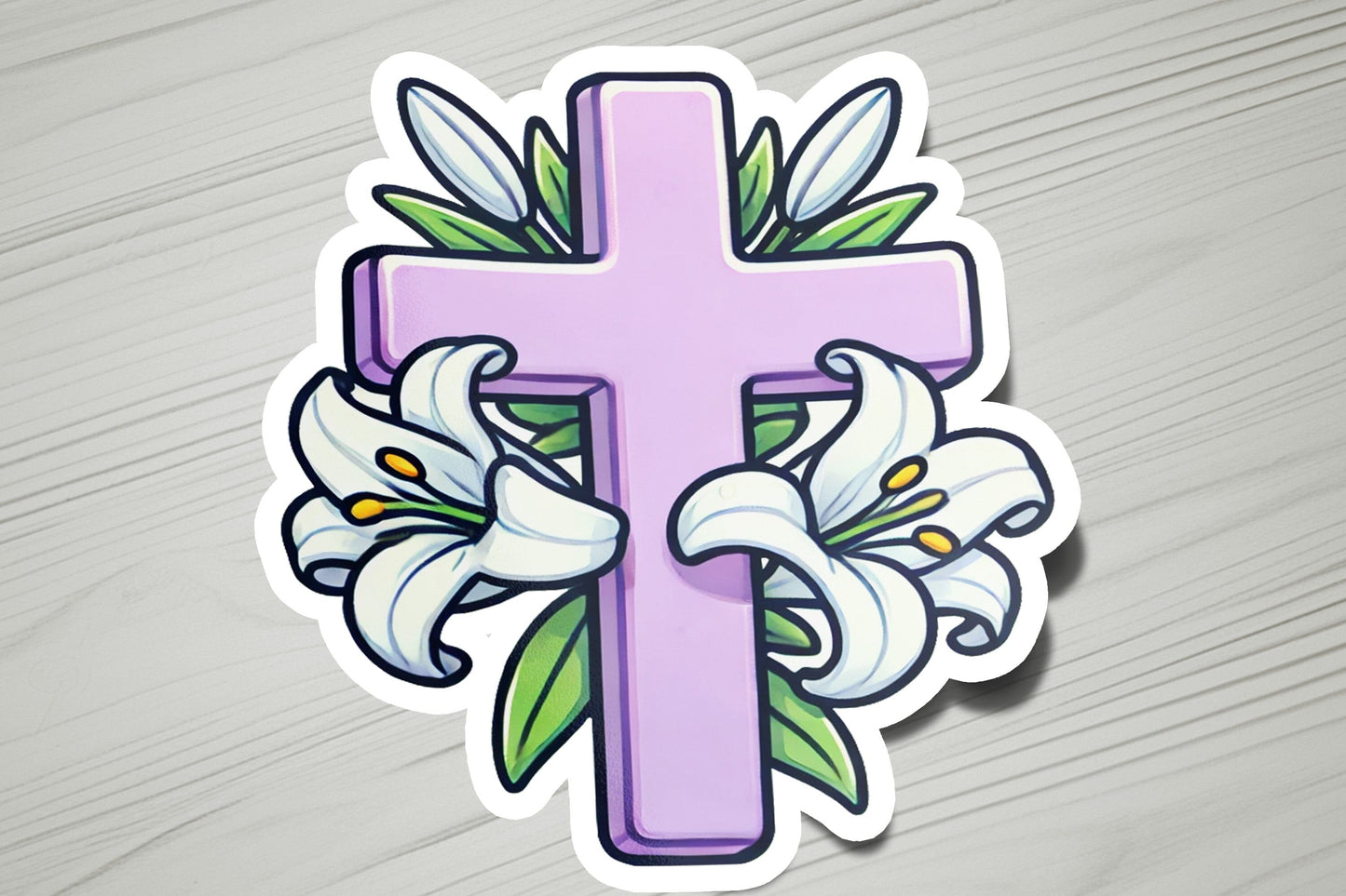 a sticker of a cross with flowers on it