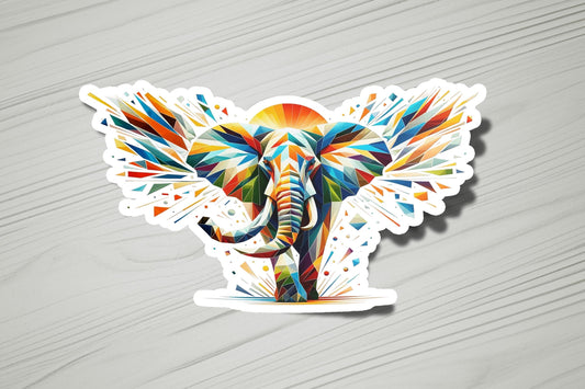 a sticker of an elephant with colorful paint splatters