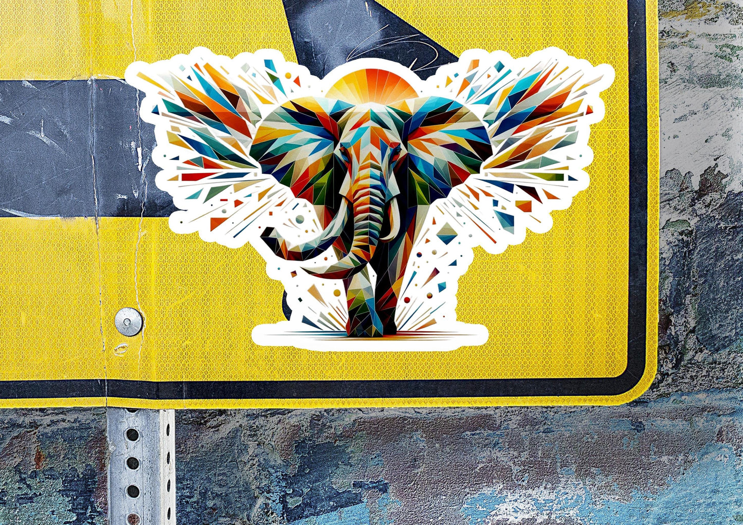 a sticker of an elephant on a street sign